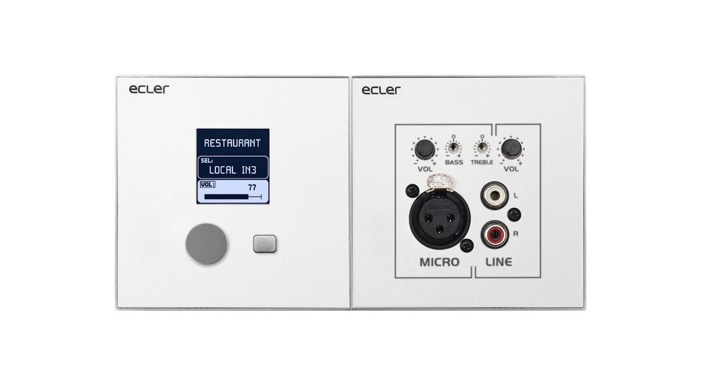 Âm thanh đa vùng cho khách sạn 8–16 vùng với Ecler HUB, eMCONTROL1 và loa IC, eMOTUS OD